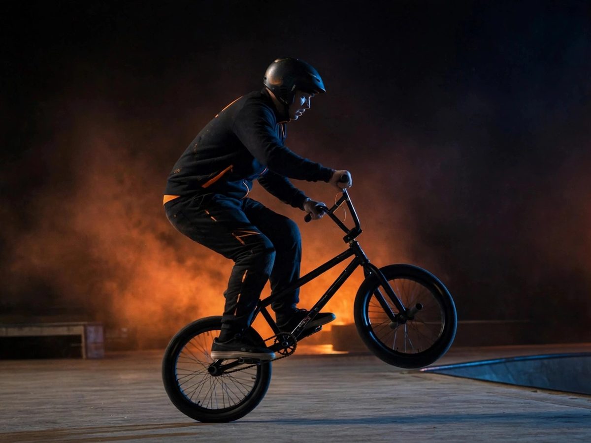 Rider saliendo del fakie con un pivot: la rueda delantera se levanta y gira media vuelta